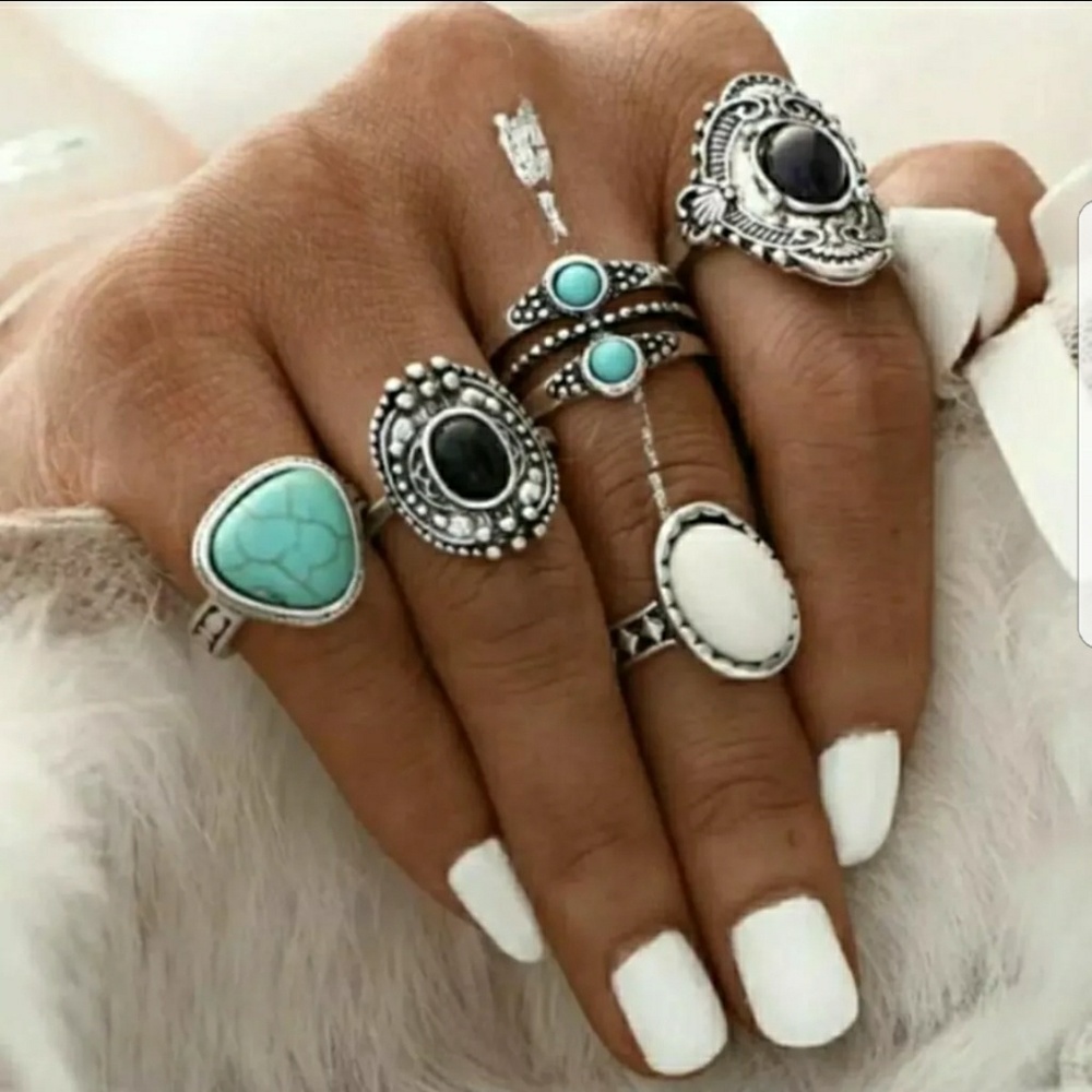 5 piece boho stone ring set